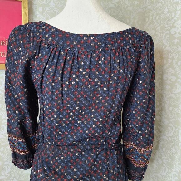 Lucky Brand Size XS Boho Style Navy Multicolored Print Dress‎ - Picture 8 of 10